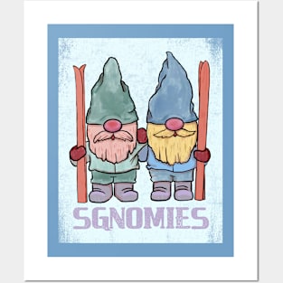 Winter Lovers Ski and Snowboard Buddies Cute Punny Gnomes Posters and Art